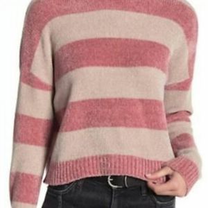 Romeo & Juliet Couture pink tan striped cropped chenille sweater size medium